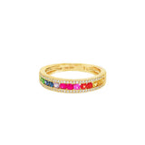 14K Yellow Gold Round Rainbow Sapphire And Diamond Band