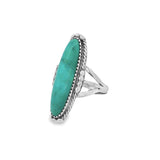 JT ESTATE Sterling Silver Long Turquoise Cabochon Ring