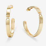 18K Yellow Gold Overlay 'Ashley' Cubic Zirconia Lock Hoop Earrings