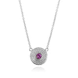 18K White Gold Pink Sapphire And Diamond Pavé Halo Necklace