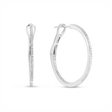 14K White Gold 30mm Round Inside Out Natural Diamonds Hoop Earrings
