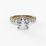 14K Yellow And White Gold Classic Round Natural Diamonds Engagement Ring