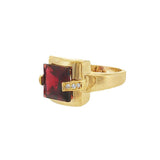 JT ESTATE 14K Yellow Gold Princess Garnet And Diamond Antique Ring
