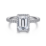 14K White Gold 'Hart' Halo Emerald Cut Natural Diamonds Engagement Ring