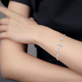Sterling Silver Natural Diamonds Cross Bolo Bracelet