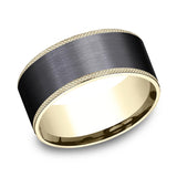 Black Titanium And 14K Yellow Gold ‘The Rogue’ Satin Finish Knurl Edges 9mm Wedding Band