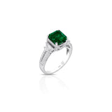 Platinum Emerald Cut Emerald Three Stone Ring