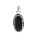 JT ESTATE Sterling Silver Long Cabochon Onyx Pendant