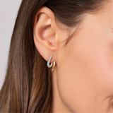 14K Yellow And White Gold 20Mm Shared Prong Set Round Diamond Intricate Hoop Earrings