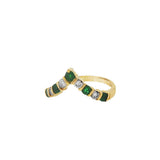 JT ESTATE 14K Yellow Gold Emerald And Diamond Chevron Band