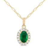 14K Yellow Gold Emerald Halo Pendant