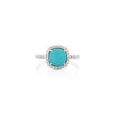 18K White Gold Cabochon Turquoise Halo Ring