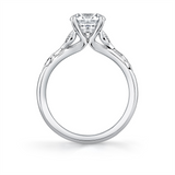 14K White Gold 'Lotus' Floral Round Natural Diamonds Engagement Ring