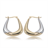 14K Yellow And White Gold Plain Twist Hoop Earrings