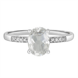 14K White Gold Oval White Topaz Classic Ring