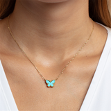 14K Yellow Gold Reversible Primavera Turquoise Butterfly Necklace
