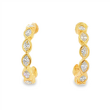 14K Yellow Gold 15Mm Round Contemporary Natural Diamonds Hoop Earrings
