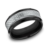 Black Titanium And 14K White Gold ‘The Athlete’ Mesh Pattern 9mm Wedding Band