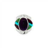 JT ESTATE Sterling Silver Amethyst And Inlay Ring