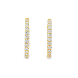 14K Yellow Gold 35Mm Round Inside Out Natural Diamonds Hoop Earrings