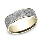 Gray Tantalum And 14K Yellow Gold ‘The Gibeon’ Meteorite Patterned 7.5mm Wedding Band
