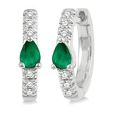 10K White Gold Emeralds Huggie Earrings