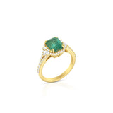 18K Yellow Gold Emerald Cut Emerald Halo Ring