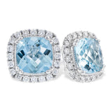 14K White Gold Aquamarines Halo Earrings