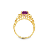 JT ESTATE 14K Yellow Gold Oval Amethyst And Diamond Antique Ring
