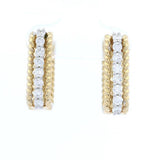 14K Yellow And White Huggie Natural Diamonds Hoop Earrings