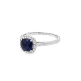 September Birthstone Sterling Silver Checkerboard Cushion Created Sapphire Halo Ring