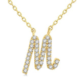 10K Yellow Gold Natural Diamonds Script Initial M Necklace