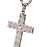 Gun Metal IP Steel Gunmetal Finish Meteorite Inlay With Lab Grown Diamond Cross Pendant Necklace