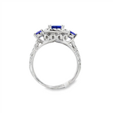 14K White Gold Tanzanites And Diamond Halo Ring