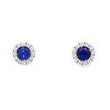 September Birthstone Earrings: Sterling Silver Lab Grown Sapphires Halo Earrings