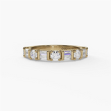 14K Yellow Gold Baguette And Round Natural Diamond Band