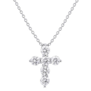 14K White Gold Cross Diamond Pendant Necklace