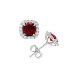 January Birthstone Sterling Silver Garnets Halo Earrings