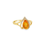 14K Yellow Gold Citrine And Round Diamonds Free Form Ring