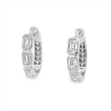 14K White Gold Oval Contemporary Natural Diamonds Hoop Earrings