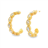 14K Yellow Gold 15Mm Round Contemporary Natural Diamonds Hoop Earrings