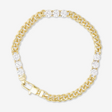 18K Yellow Gold Overlay Triple Cubic Zirconia Cuban Chain Bracelet