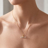 14K Yellow Gold Mother of Pearl T-Bar Necklace