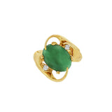 JT ESTATE 14K Yellow Gold Free Form Cabochon Jade And Diamond Ring