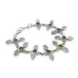 JT ESTATE Sterling Silver Peridot And Moonstone Fancy Link Bracelet