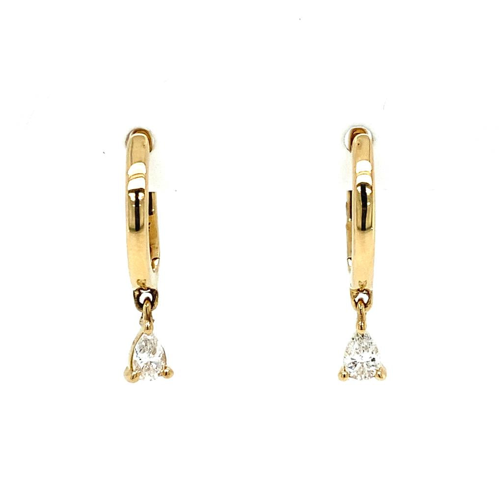 14K Yellow Gold Pear Diamond Drop Huggie Earrings - Jewelers Touch