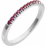 14K White Gold Round Created Rubies Band Ring