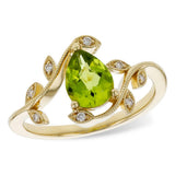 14K Yellow Gold Pear Peridot Free Form Ring