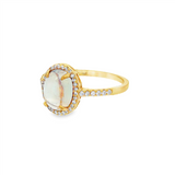 18K Yellow Gold Oval Moonstone Halo Ring