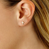 14K Yellow Gold Plain Cross Stud Earrings